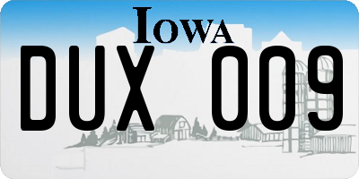 IA license plate DUX009