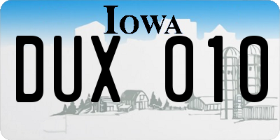 IA license plate DUX010