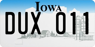 IA license plate DUX011