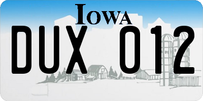 IA license plate DUX012