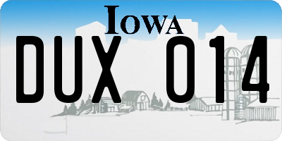 IA license plate DUX014