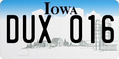 IA license plate DUX016