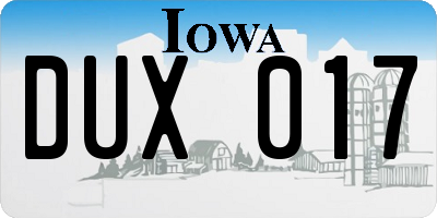 IA license plate DUX017