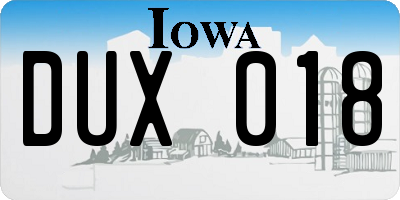 IA license plate DUX018