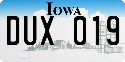 IA license plate DUX019