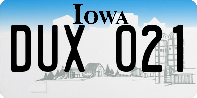 IA license plate DUX021