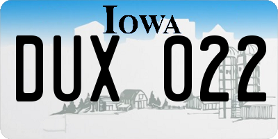 IA license plate DUX022