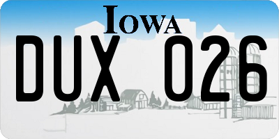 IA license plate DUX026