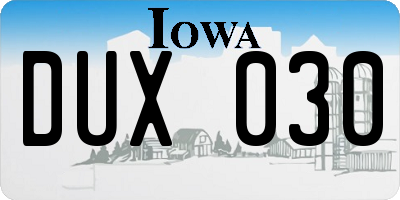 IA license plate DUX030