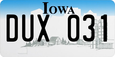 IA license plate DUX031