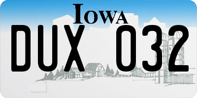 IA license plate DUX032