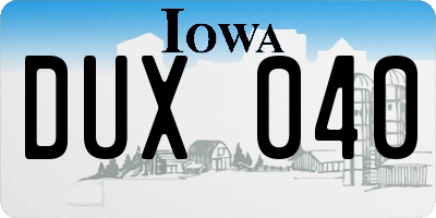 IA license plate DUX040