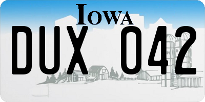 IA license plate DUX042