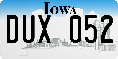 IA license plate DUX052