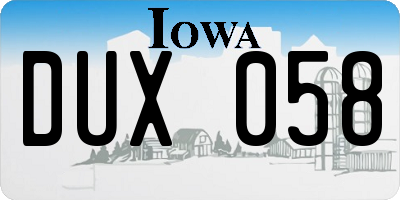 IA license plate DUX058