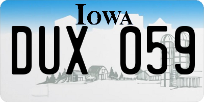 IA license plate DUX059