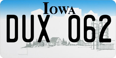 IA license plate DUX062