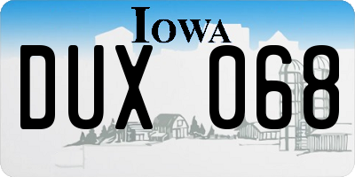 IA license plate DUX068
