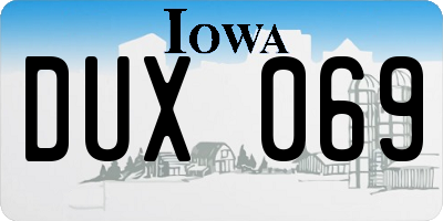IA license plate DUX069