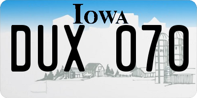 IA license plate DUX070