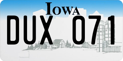 IA license plate DUX071