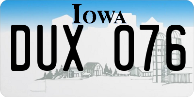 IA license plate DUX076