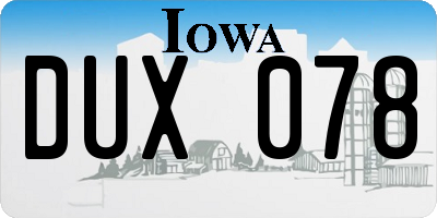 IA license plate DUX078