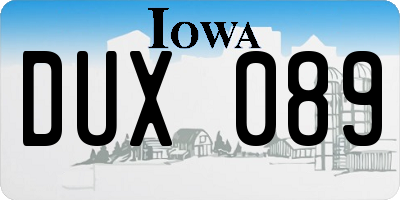 IA license plate DUX089
