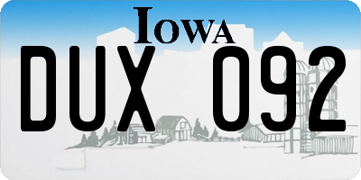 IA license plate DUX092