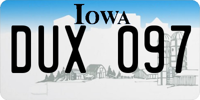 IA license plate DUX097
