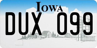 IA license plate DUX099
