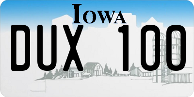 IA license plate DUX100