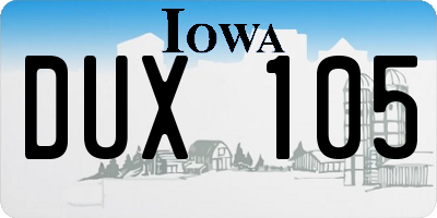 IA license plate DUX105