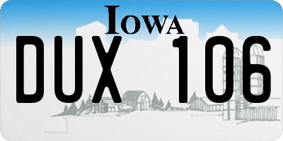 IA license plate DUX106
