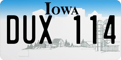IA license plate DUX114