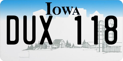 IA license plate DUX118