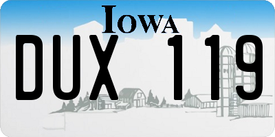 IA license plate DUX119