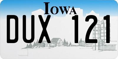 IA license plate DUX121