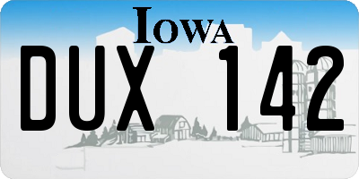 IA license plate DUX142
