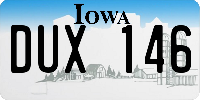 IA license plate DUX146