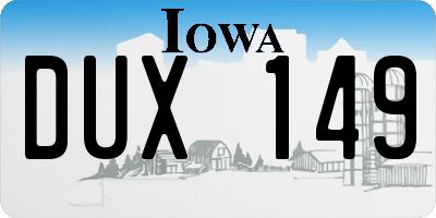 IA license plate DUX149