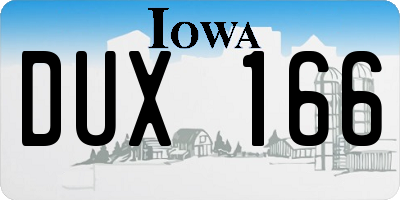 IA license plate DUX166