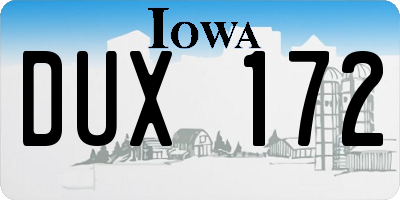 IA license plate DUX172