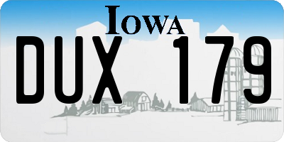 IA license plate DUX179