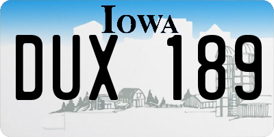 IA license plate DUX189