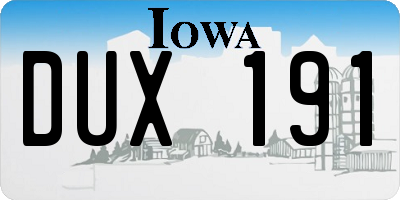 IA license plate DUX191