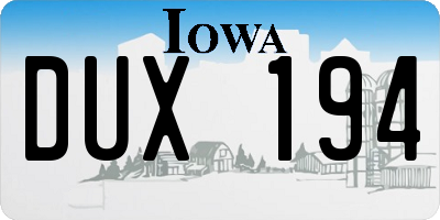 IA license plate DUX194