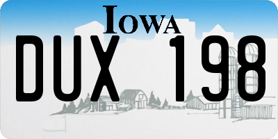 IA license plate DUX198