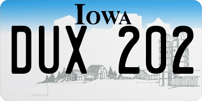 IA license plate DUX202