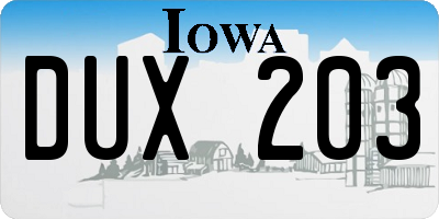 IA license plate DUX203